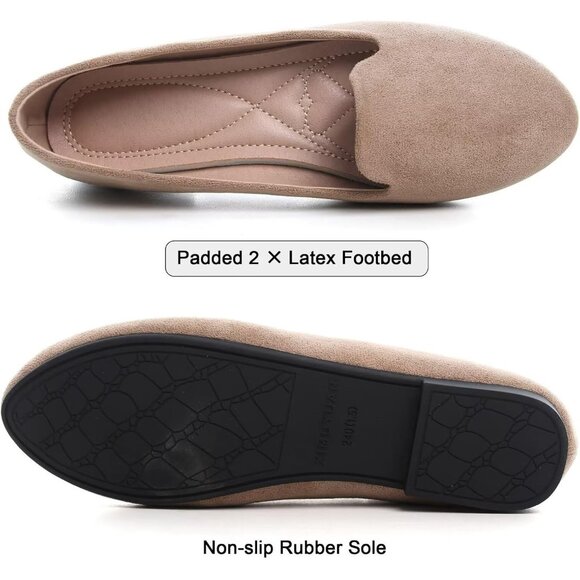 Women's Comfortable Round Toe Khaki Flats Fashion Ballet Dressy Loafers Shoes - Picture 6 of 6